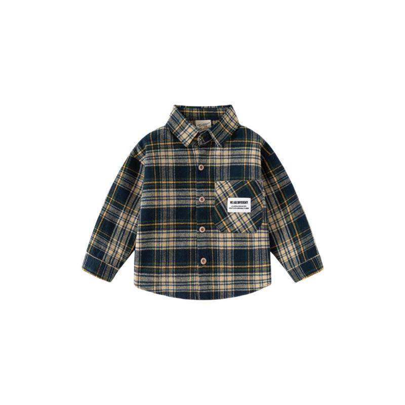 Kids Cotton Shirt Spring and Autumn Boys' Brushed Plaid Long Sleeve Shirt Baby Lapel Casual Tops Children's Clothing