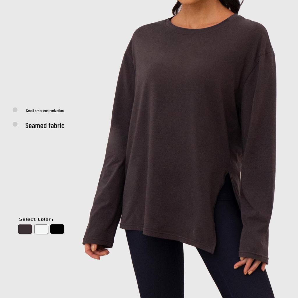 European-American Breathable Split-Side Long Sleeve Fitness Top for Running & Yoga