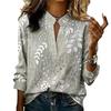 Women's Elegant Printed V-Neck Long Sleeve Slim Fit Top for Work and Everyday Wear