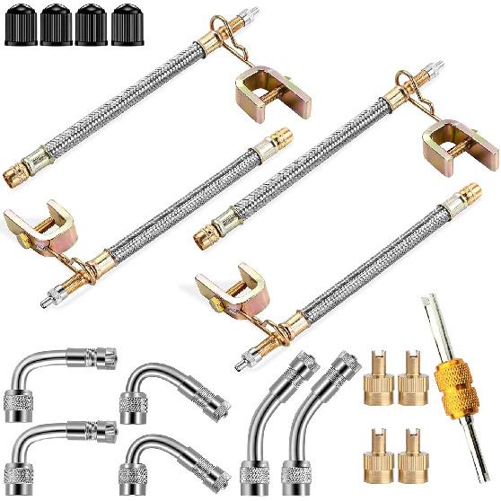 Valve Stem Extenders,4Pcs 7Inch/180mm Dual Flexible Stainless Steel Braided Valve Stem Extensions,6Pieces 45 90 135 Degree Brass Valve Adaptors for