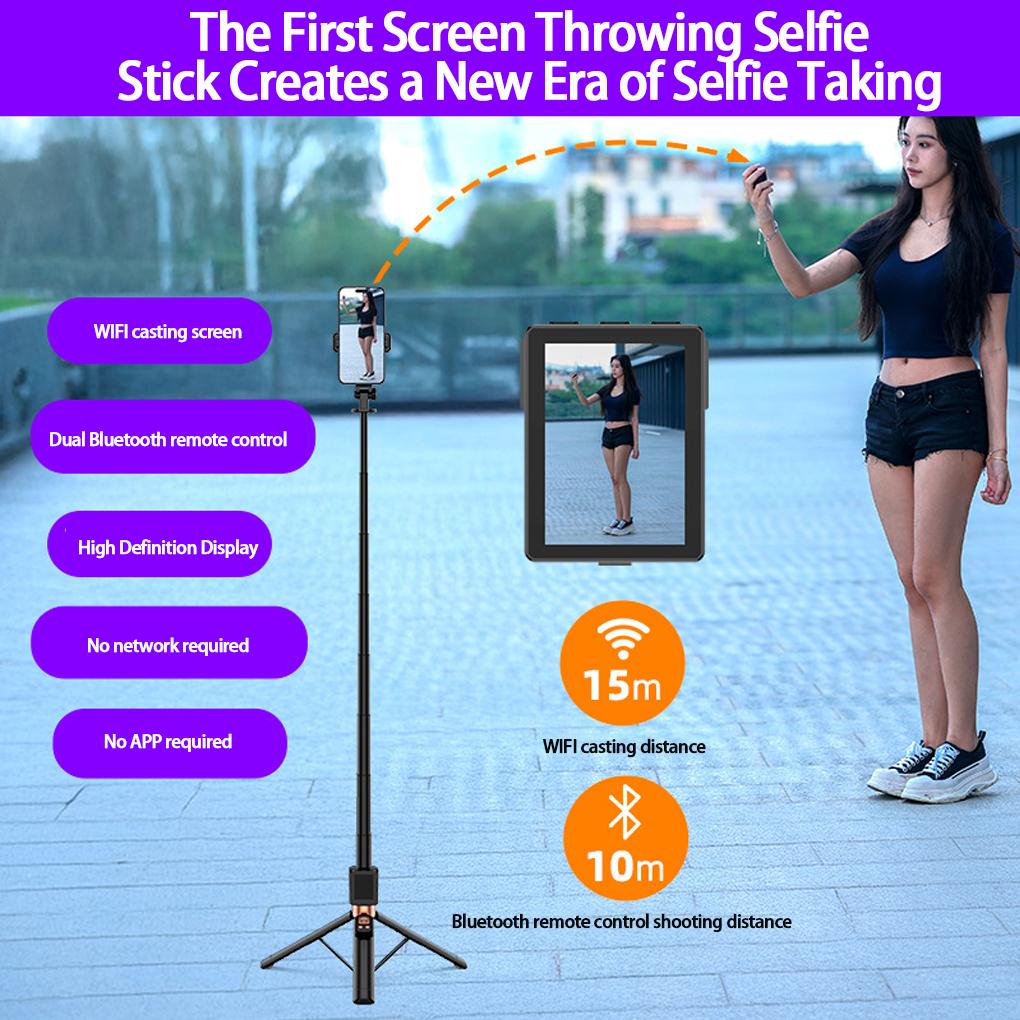 Tripod Screen Mirroring Selfie Stick WIFI Projection Screen Real Time Display Selfie Monitor For Smartphone Video Recording