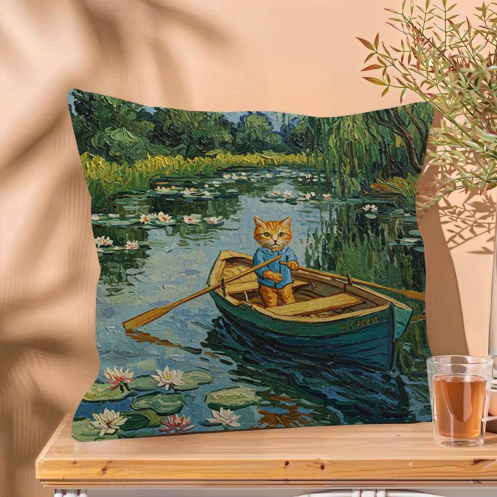 Funny Art Matisse Monet Black Cat Van Gogh Sunflowers Cushion Cover Decorative Pillow Sofa Home Decor Case Pillow Cases