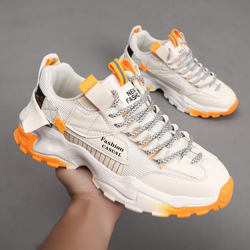 2024 Cheap Hot Selling Men Outdoor Sneakers Trendy Orange Men's Casual Shoes Comfortable Breathable Mesh Platform Shoes For Man