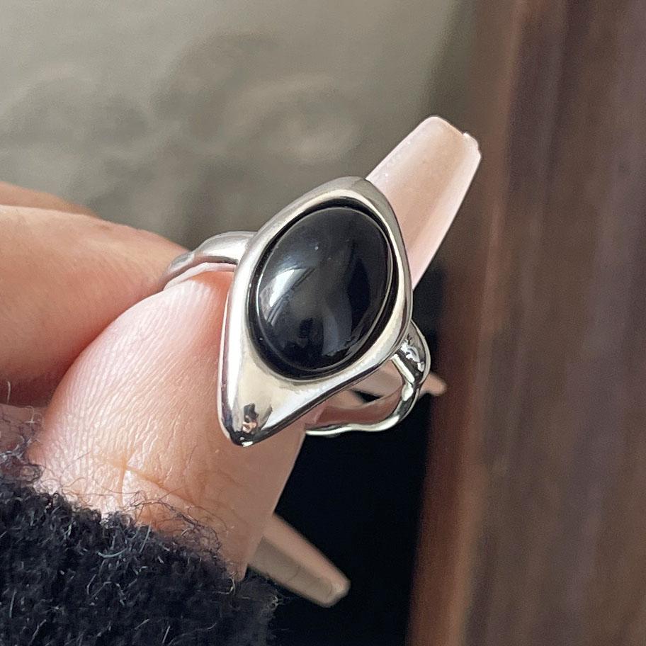 Xiaomi 925 Sterling Silver Rings For Women Geometric Fine Jewelry Finger Adjustable Simple Black Stone Ring For Party Birthday Gift
