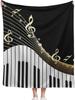 Music Theme Flannel Throw Blanket Piano Pattern Blanket King Queen Full Size for Bed Sofa Couch Music Lover Gift Super Soft Warm