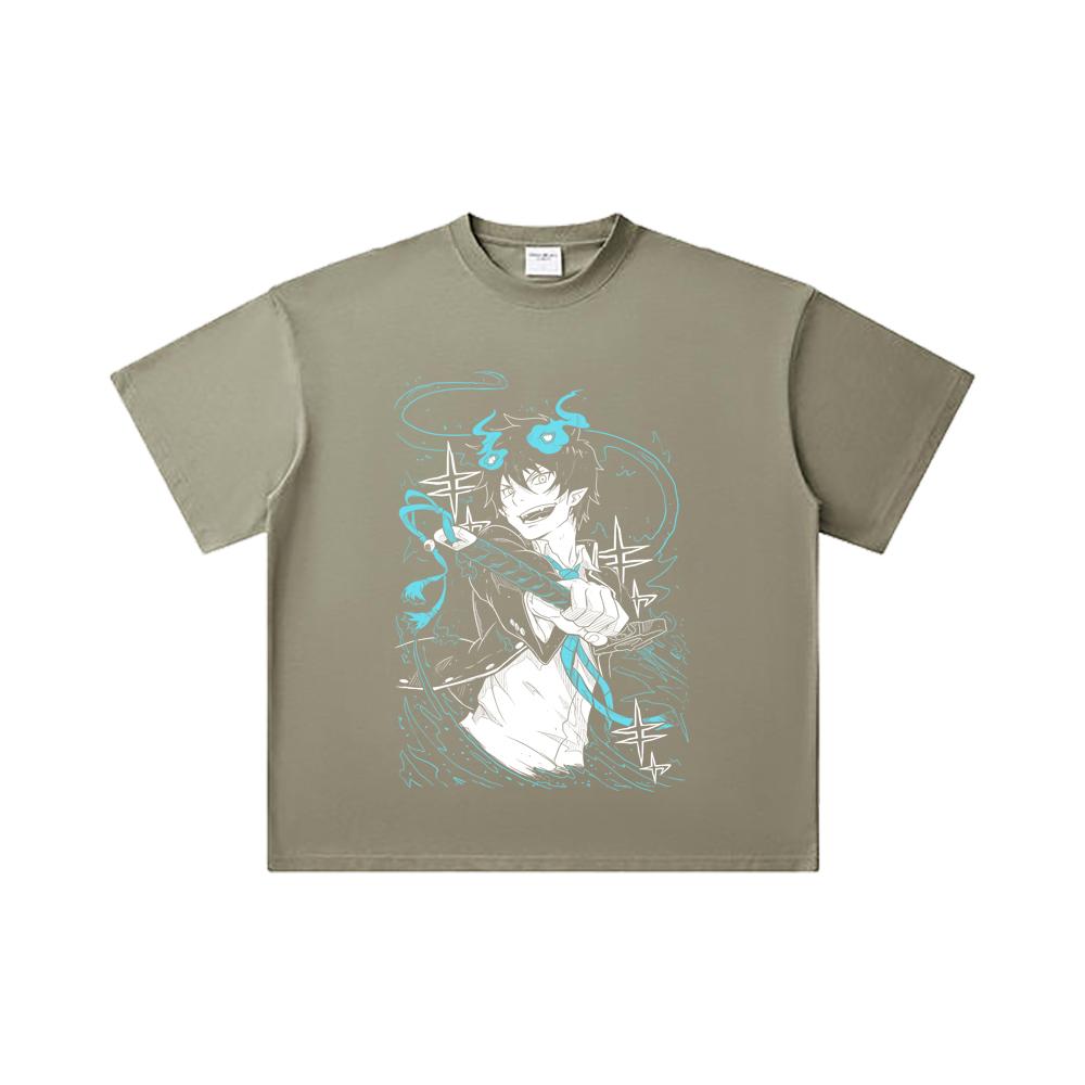 260 GSM Double Yarn 32 Count 100% Cotton Blue Exorcist V1 Rin Print Unisex Heavy Cotton T Shirt