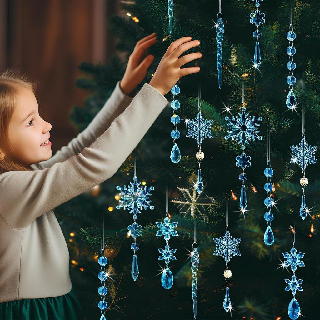 Christmas 18-Piece Snowflake & Icicle Acrylic Tree Decorations Set