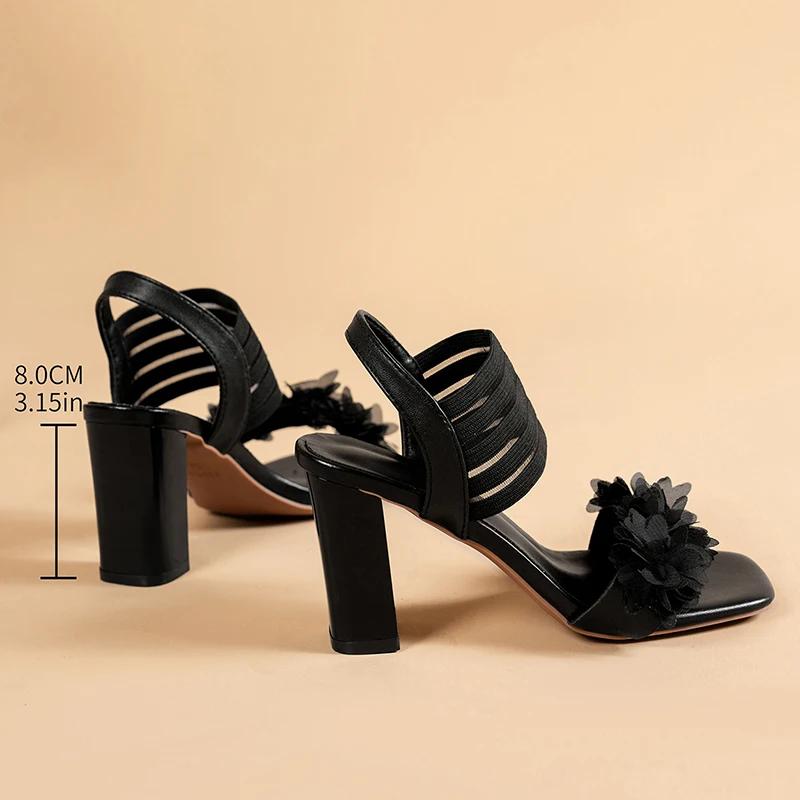 Fashion Black Mesh Floral High Heels Sandals Women Elegant Hollow Out Ankle Strap Sandalias Mujer Summer 2025 Plus Size Gladiator Shoes