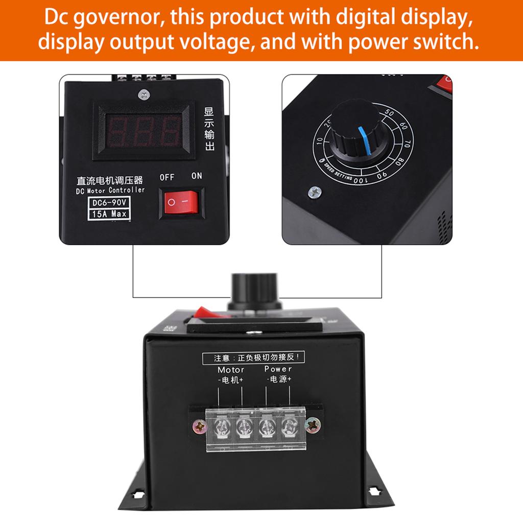 Universal 6V ‑ 90V PWM Direct Current Motor Speed Control PLC 15A Governor Volt Display