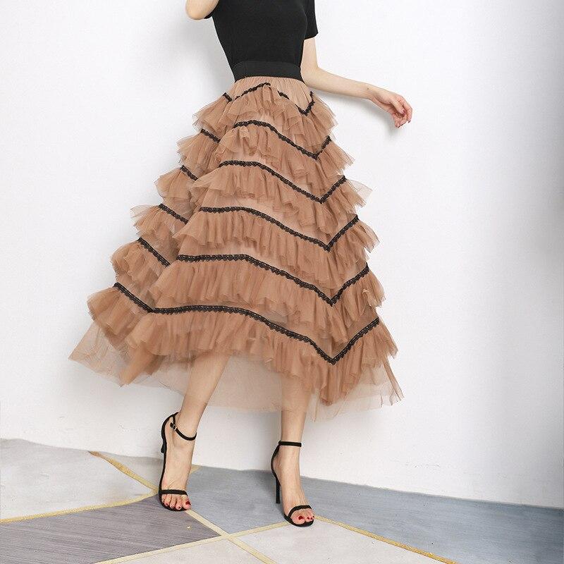 

Qooth Многоярусная юбка из тюля Юбка длиной до щиколотки с подкладкой Эластичная талия Юбка из марли QT2206 One Size хаки