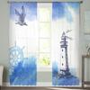 Watercolour Lighthouse Big Surf Seabird Sheer Curtains for Living Room Bedroom Decoration Window Voiles Morning Tulle Curtain