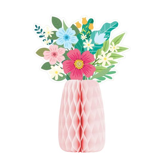 

Wildflower Honeycomb Table Centerpiece 3D Floral Paper Vase with Bouquet Print Card for Spring Wedding Birthday Party Supplies A