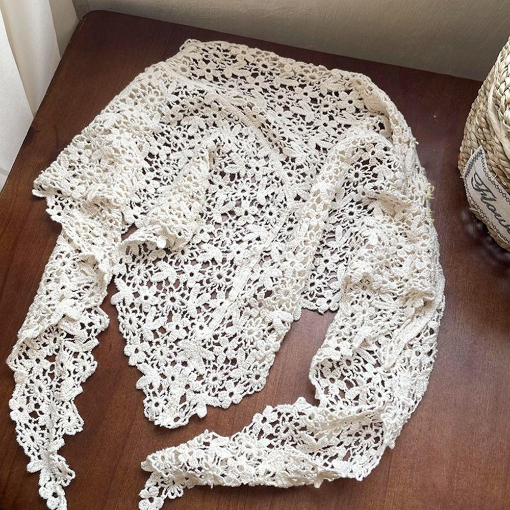 White Lace Shawl Fake Collar Hip Scarf Simple Flower Scarves  Female