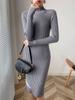 Women Mock Neck Solid Slim Sweater Dress Long Sleeve Knit Sexy Bodycon Dress Basic Casual Dress for Women Autumn Winter