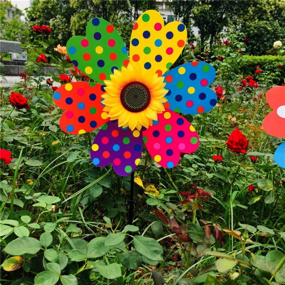 PVC Rotating Sunflower Liucai Wave Point Garden Yard Wind Spinner  Outdoor Party Picnic Decor