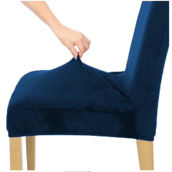 Navy Blue Velvet Elastic Chair Cover [21Wh]