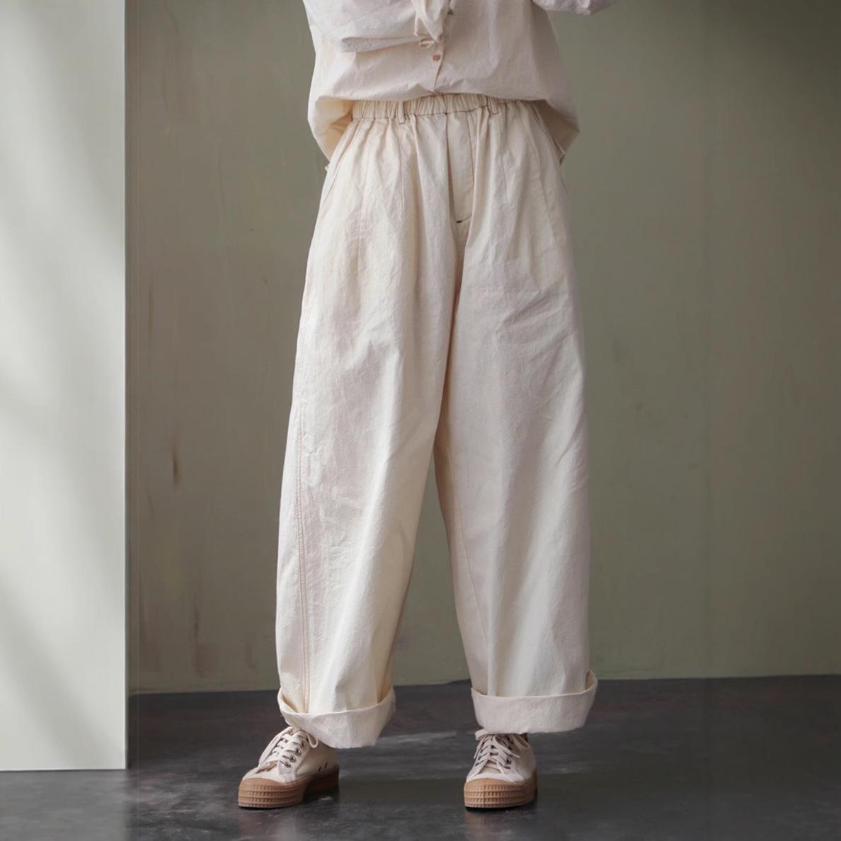 

Women s Three-Season Retro Elastic Waist Wide-Leg Pants - Simple and Stylish in Raw Embryo Color Medium