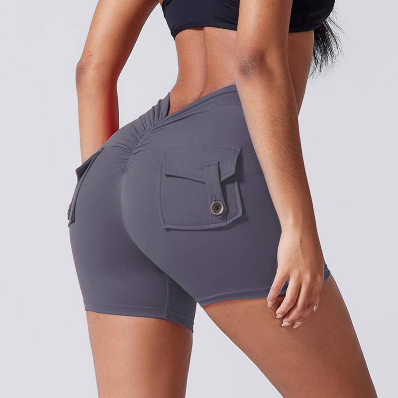 Yoga Shorts Women Pocket Scrunched Butt Gym Leggings High Waist Push Up Booty Sports Shorts Fitness