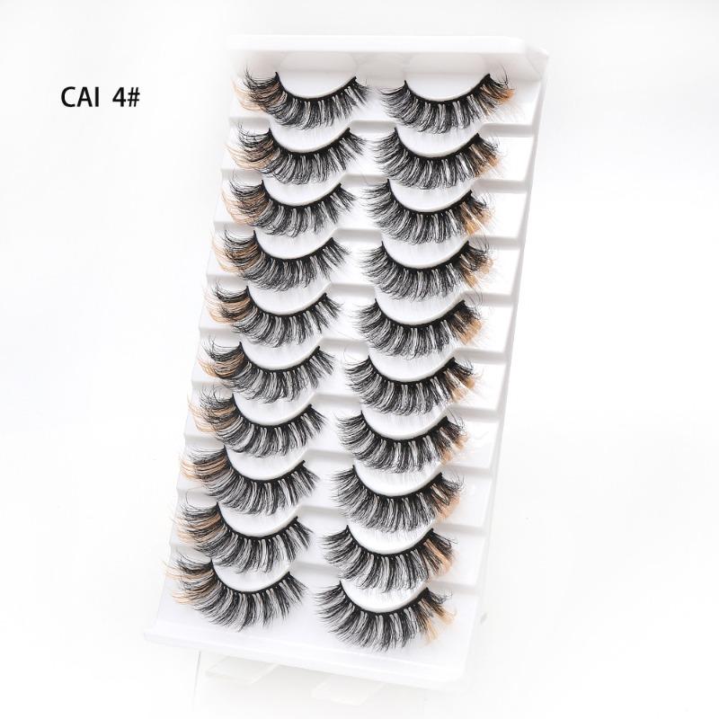 Manufacturer Wholesale 10 Pairs of Colored 3D False Eyelashes, European and American Multi-level Messy and Dense 3D Eyelashes, Cross-border Supply