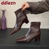 Fashion Fashion 3CM Heels Ladies Ankle Stretch Boots Female Zippers Shoes Modern Pointed Toe Women Short Boots Pumps Shoes