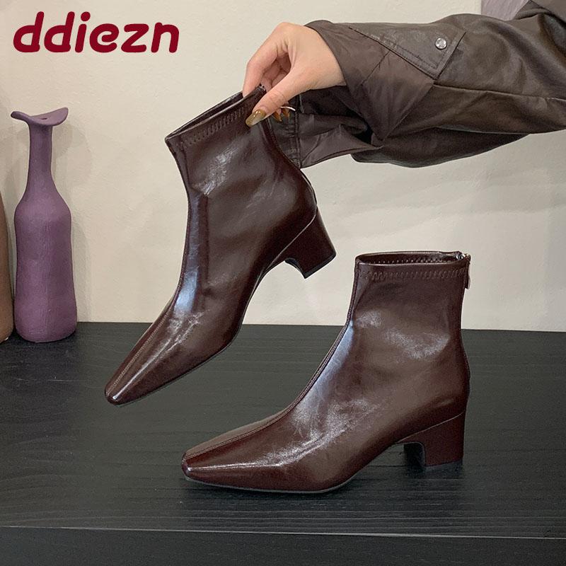 Fashion Fashion 3CM Heels Ladies Ankle Stretch Boots Female Zippers Shoes Modern Pointed Toe Women Short Boots Pumps Shoes