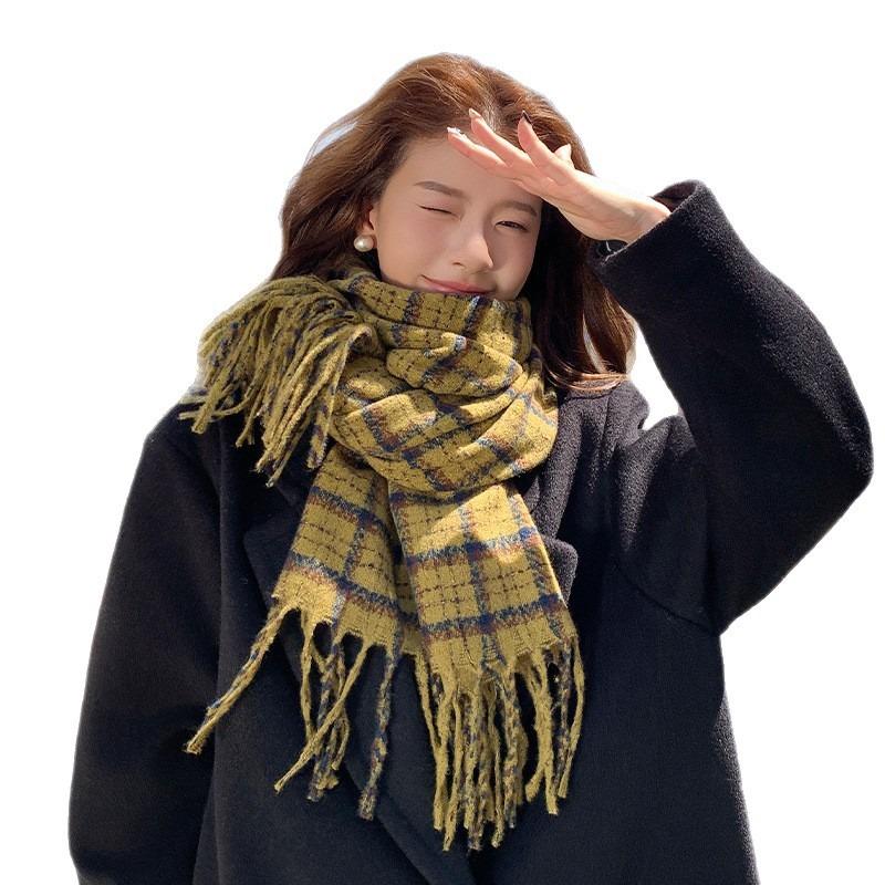 Autumn and winter new plaid scarf high-end women's versatile shawl thickened scarf