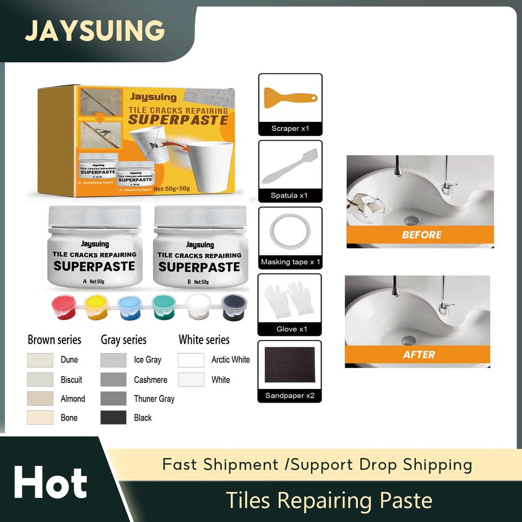 Tile Repair Paste Kit Ceramic Crack Repairing Agent Adhesive Bathroom Tub Shower Repair Set Porcelain Ceramic Fix Crack Paste