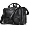 Pasta de Couro Genuíno Masculina Com Três Compartimentos, Bolsa de Mão Executiva de Grande Capacidade, Bolsa para Computador de Viagem em Couro de Vaca de 17 Polegadas