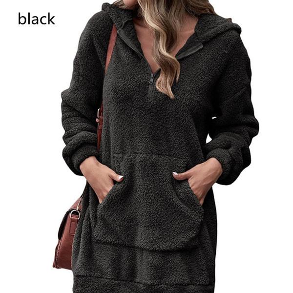 6-цветный осенне-зимний женский двусторонний флисовый свитер с капюшоном, свободная плюшевая куртка на молнии, S-XXXL XXXL чёрный