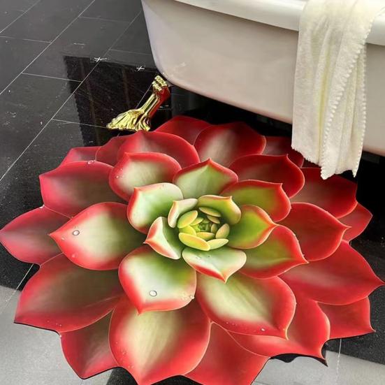 3D Flower Floor Mat Realistic Absorbent Flower Carpet Non-Slip Decorative Area