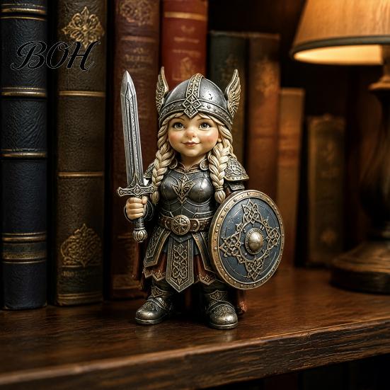 Stable Base Desk Sculptures Viking Gnome Warrior Figurine, Resin Nordic Dwarf Statue, Decorative Weather Resistant Yard Decorations Soldier