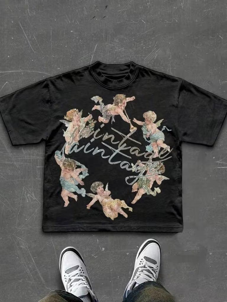 2026 Summer New Arrival Cupid Print TShirt Unisex Loose Fit Crew Neck Design Casual And Stylish Y2k Style