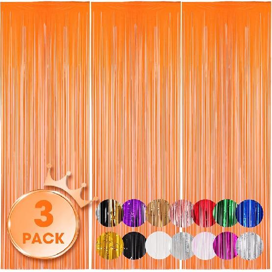 3 Pack 3.3x8.2 Feet Gold Foil Fringe Backdrop Curtains, Tinsel Streamers, Fringe Backdrop for 2025 New Years Eve, Graduation, Birthday, Baby Shower,