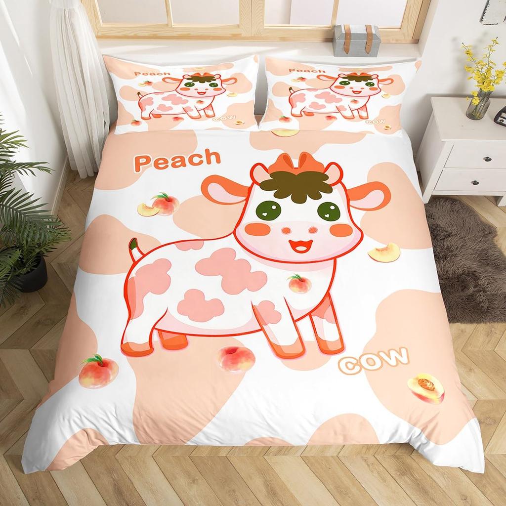Milk Cow Pattern Bedding Set King Queen Animals Theme Comforter Cover Chocolate Brown Duvet Cover Cute Kawaii Cattle Quilt Cover