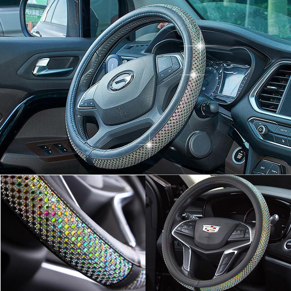 Luxury 3D Square Diamond Steering Wheel Cover fit 37.5-38cm Ultra Bling Crystal Car Van Decor Covers Auto Styling