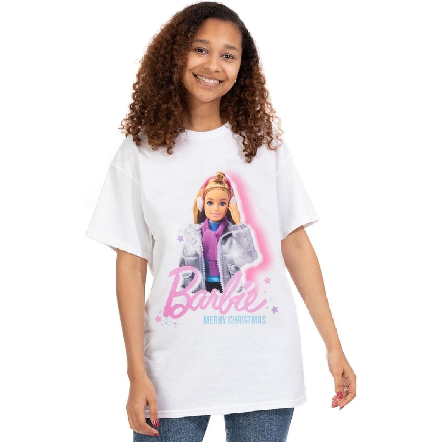 

Barbie Womens T-Shirt _ Merry Christmas White Short Sleeve Graphic Tee _ Seasonal Winter Xmas Top _ Festive XXXXXL білий