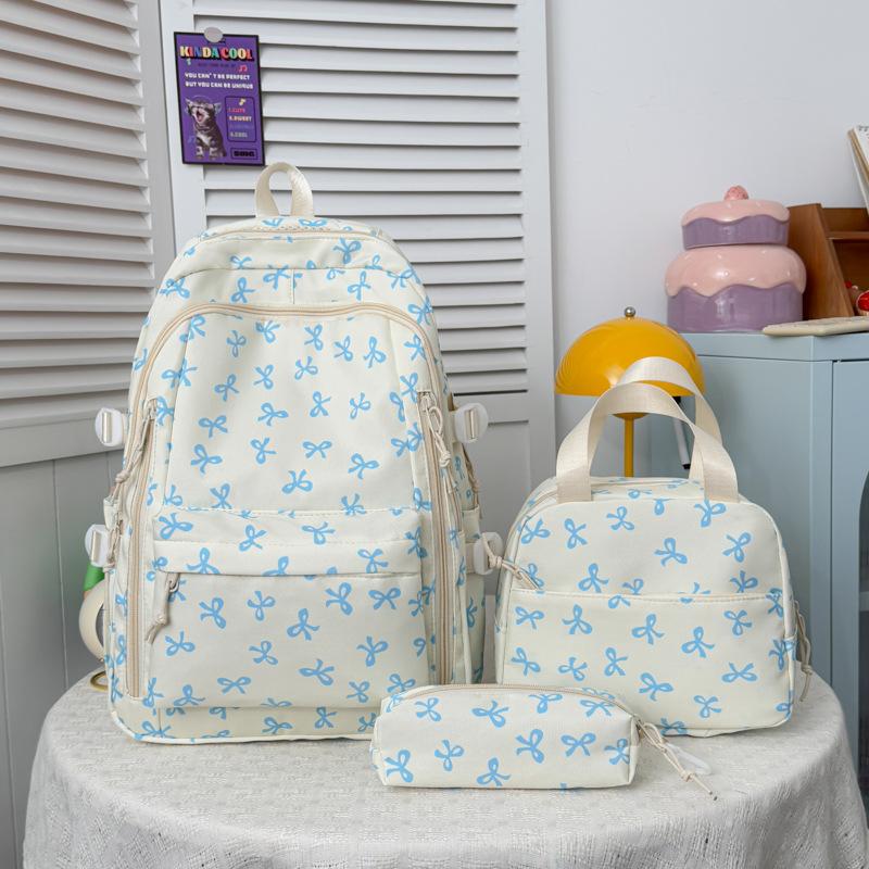 Set Zaino Floreale con Fiocco a 3 Pezzi, Zaino Grande Leggero Impermeabile per Studenti