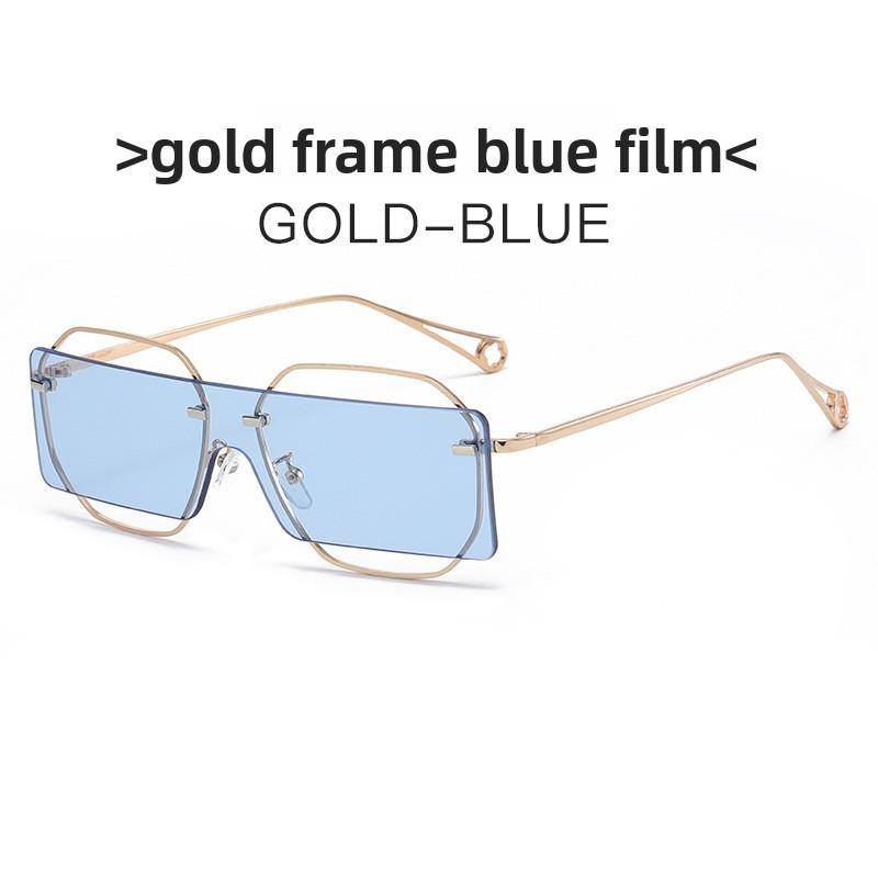 Metal Frame Geometric Sunglasses With Pink Lens Uv400 For Summer Outings