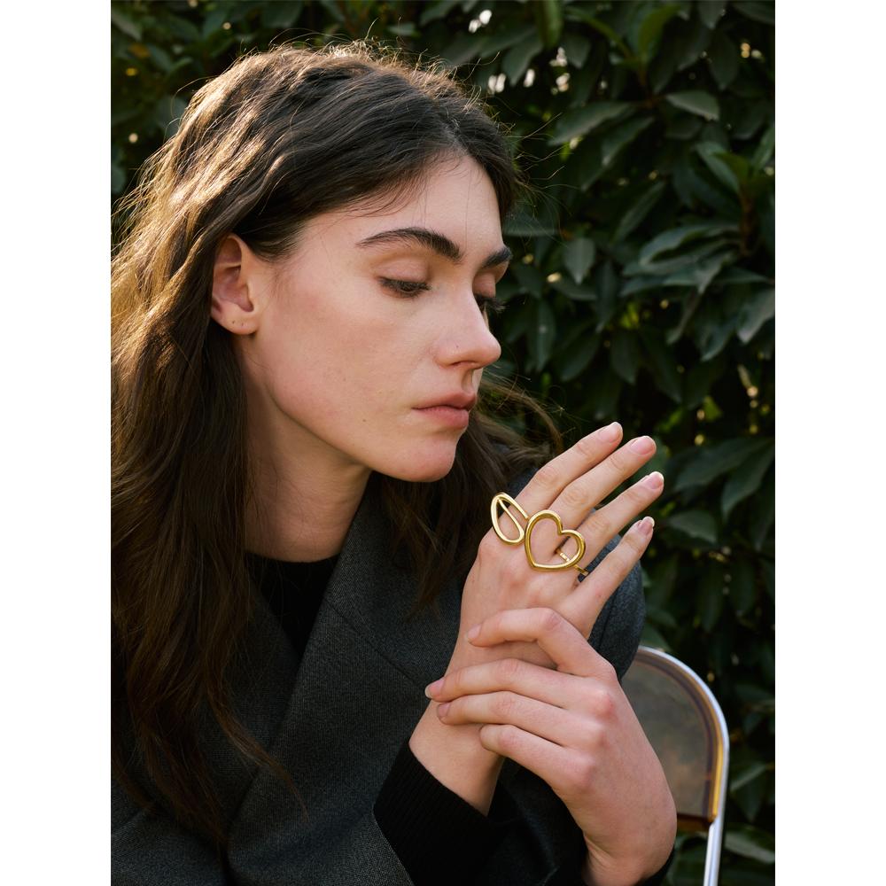 Yhpup Minimalistischer Edelstahl Herz Geometrisch Hohl Ring Glattes Metall Kreativer Charme Finger Schmuck Bijoux Femme