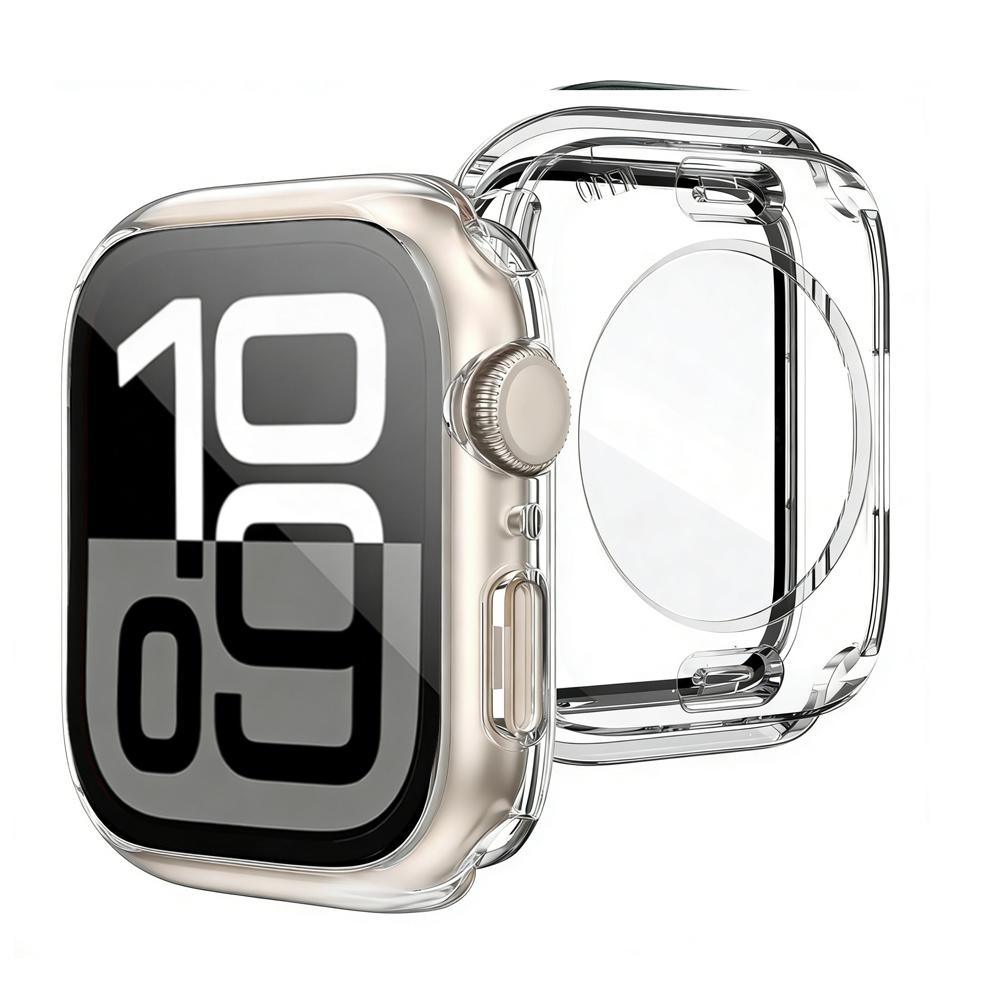 

Чехол 3 в 1 для Apple Watch Защитное стекло для экрана 360° Полная защита Закаленное стекло Лицевая крышка + Задний бампер из ПК Серия 11/10/9/8/7/SE 42mm Series 10 11 прозрачный