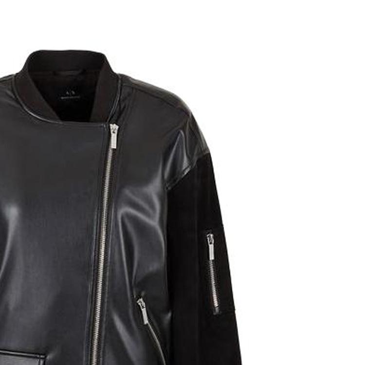 Armani Exchange Color Block Stand Collar Zip Long Sleeve Jacket Women Jackets Black 3DYB09-YNYJZ1-1200