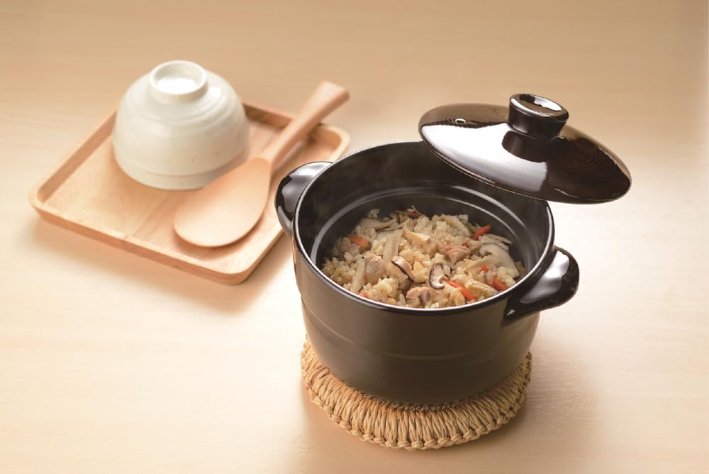 Ishigaki Rice Cooking Clay 2 Length x Width x Height Includes Gas Compatible 4359 Brown Pot, Cups, Approx. 22.5 17.5 13cm, Recipe, Microwave, Fire,