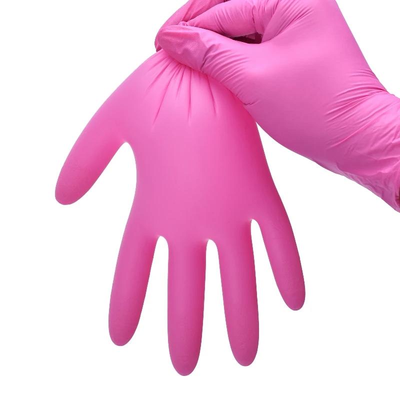 Untior Rose Red Nitrile Disposable Gloves Household Cleaning Gloves Good Sealing And Strong Toughness For Room Cleaning