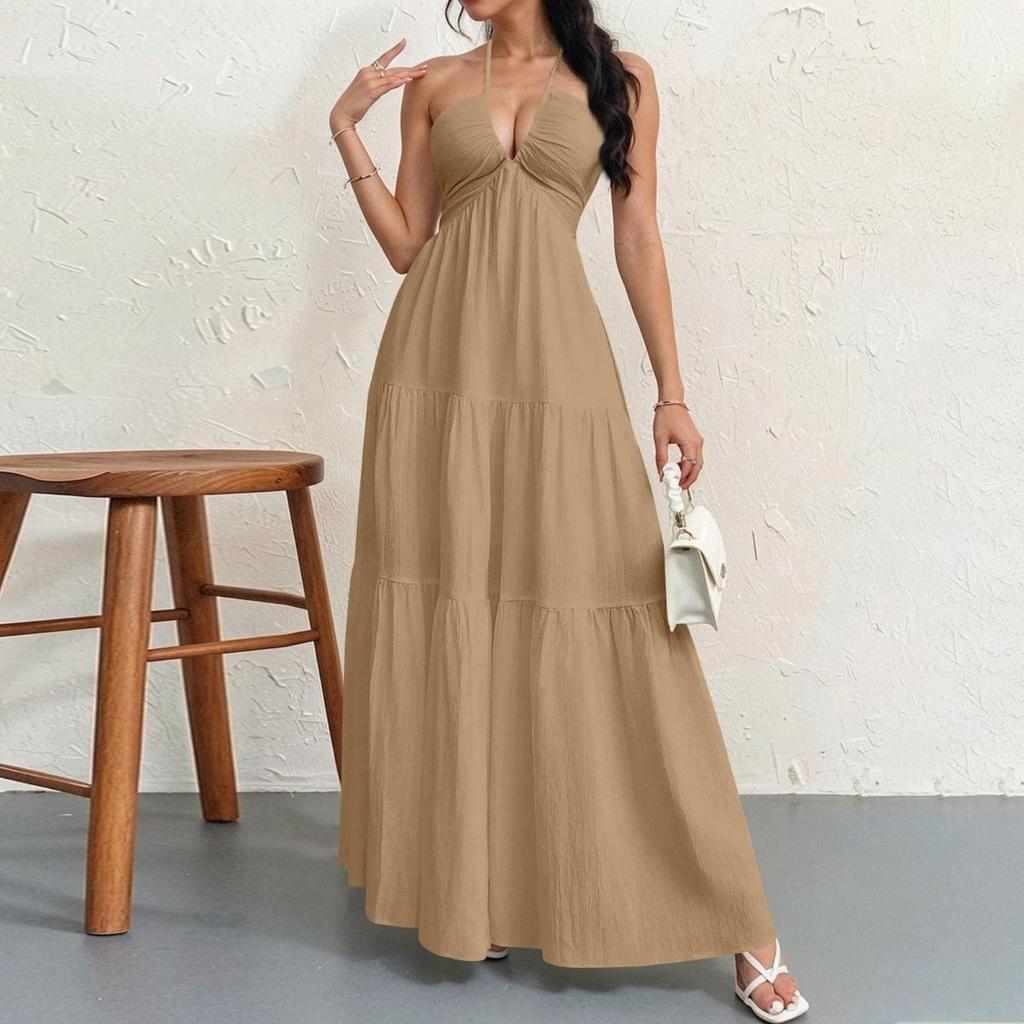 Halter Tie Neck Dress for Women European American Style Cross-border Summer Casual Dress