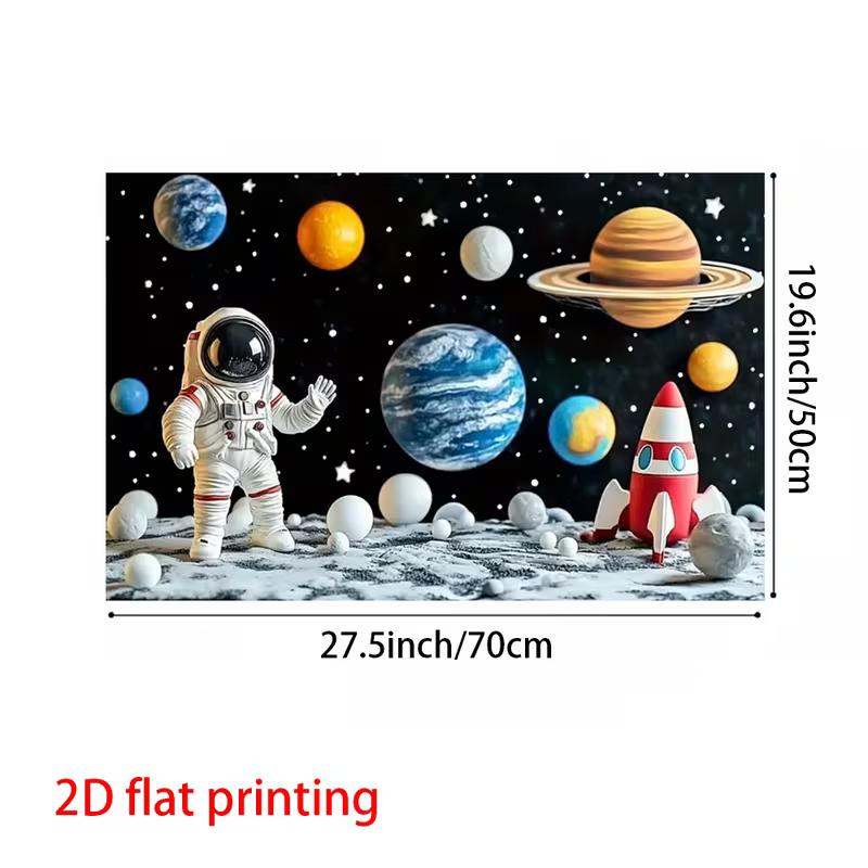 2D Outer Space Planets Astronaut Backdrop, Galaxy Theme Kids Birthday Party Photo Booth Banner