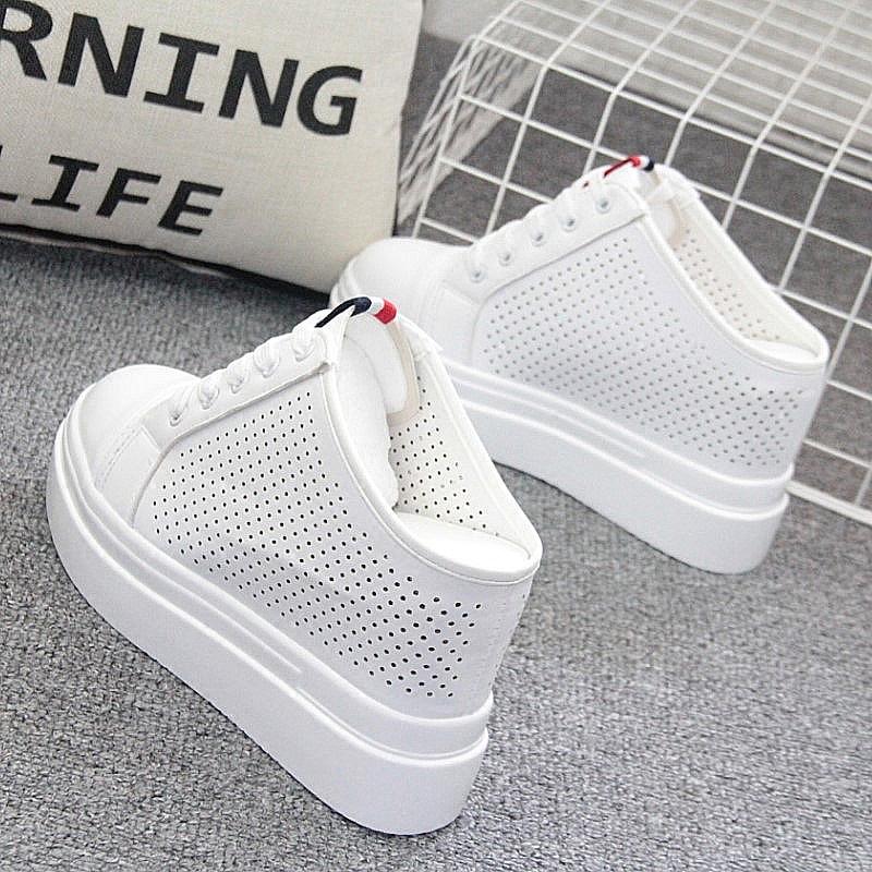 Fashion 10CM High Quality Femme Wedges Half Slipper Shoes Woman Sneakers Chunky Platform Casual Increase Zapatillas Mujer Flats
