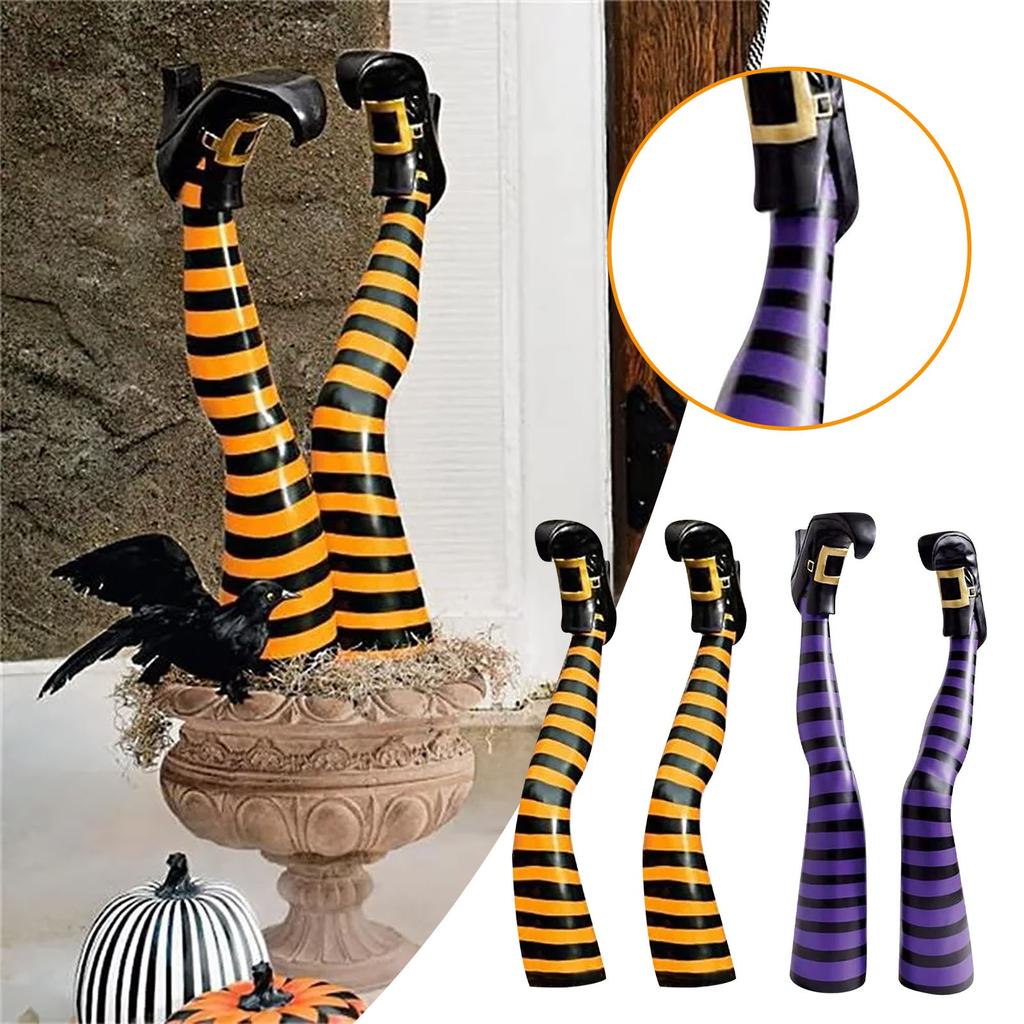 2 ks Halloweenové Dekorace Nohy Zlé Čarodějnice Nohy Zlého Kouzelníka Vzhůru Nohama S Kůlem Dekorace na Zahradu Trávník Halloween Rekvizity