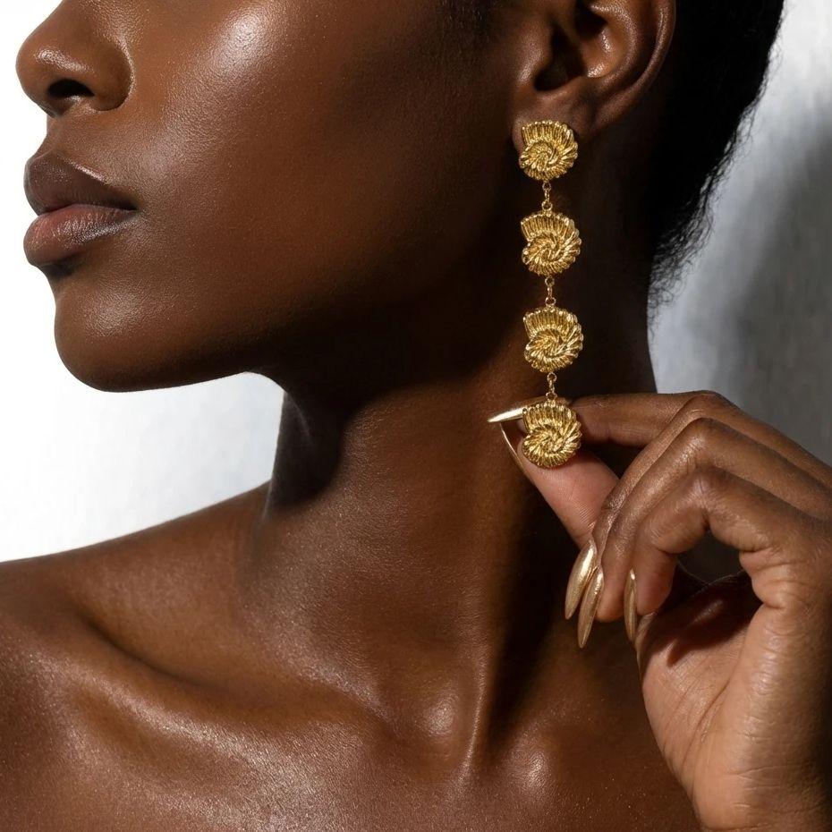 Ocean Style Gold Color Conch Drop Earrings for Women Classic Geometry Long Hanging Earrings Holiday Beach Summer Jewelry