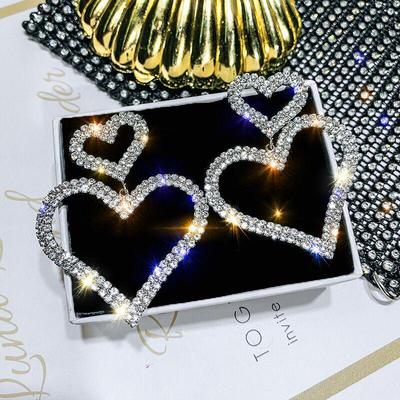 2024 Fashion Exaggerated Diamond Double Heart Earrings - Versatile Long Peach Heart Design for Women