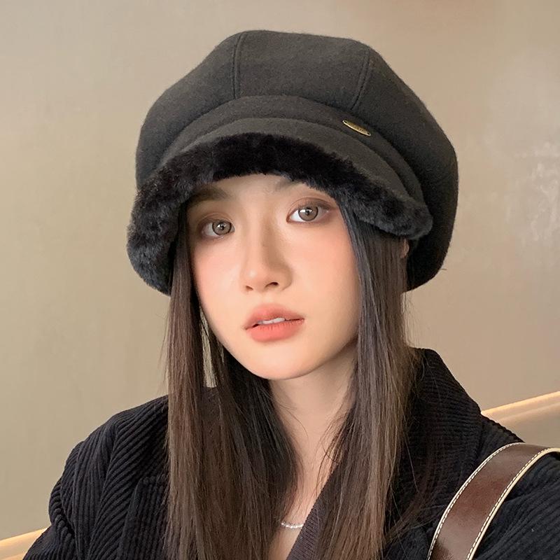 

Корейский милый берет с кошачьими ушками: Стильная женская фотогеничная восьмиугольная шляпа для похудения